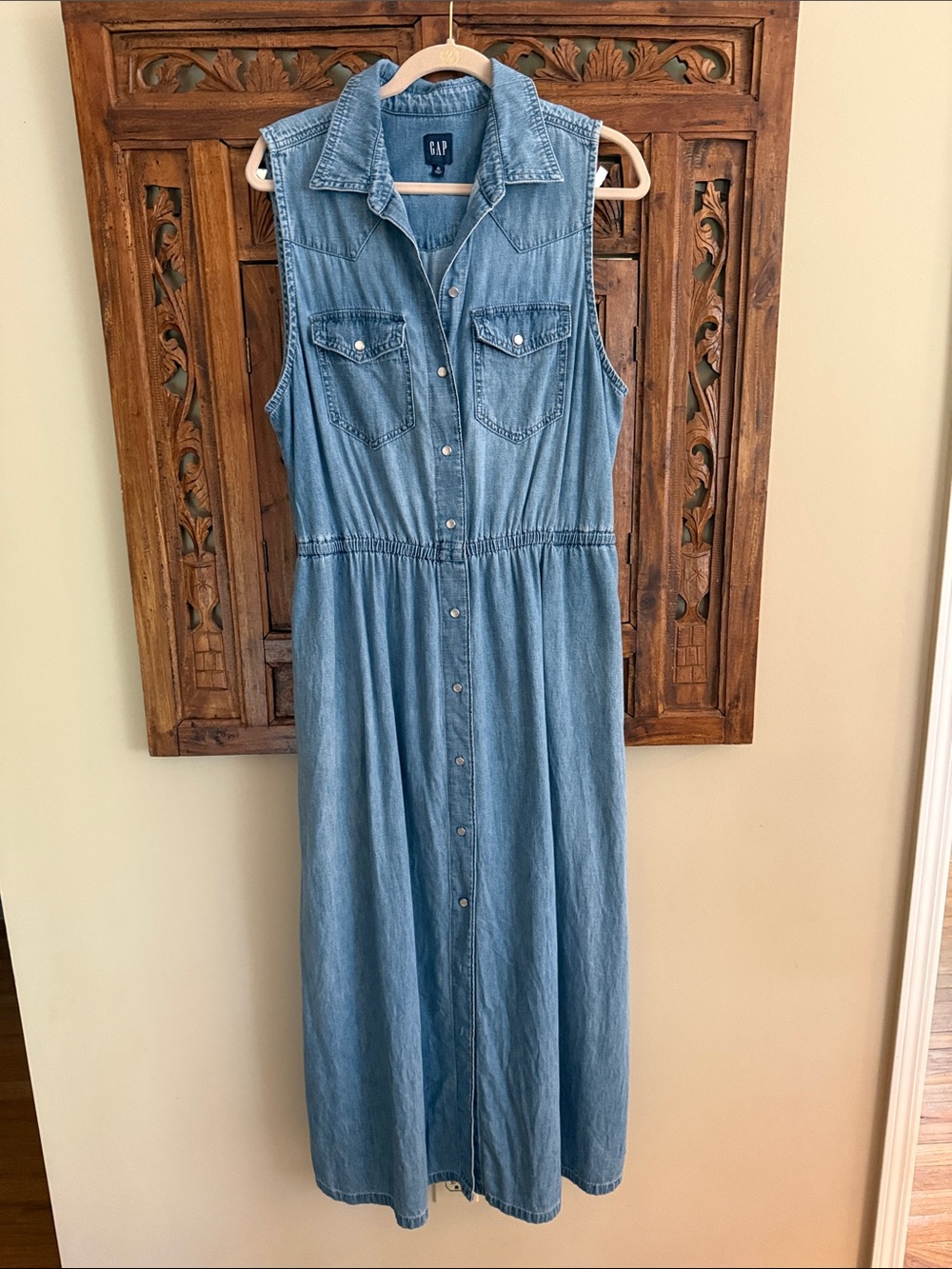GAP Light Blue Sleeveless Chambray Maxi Dress